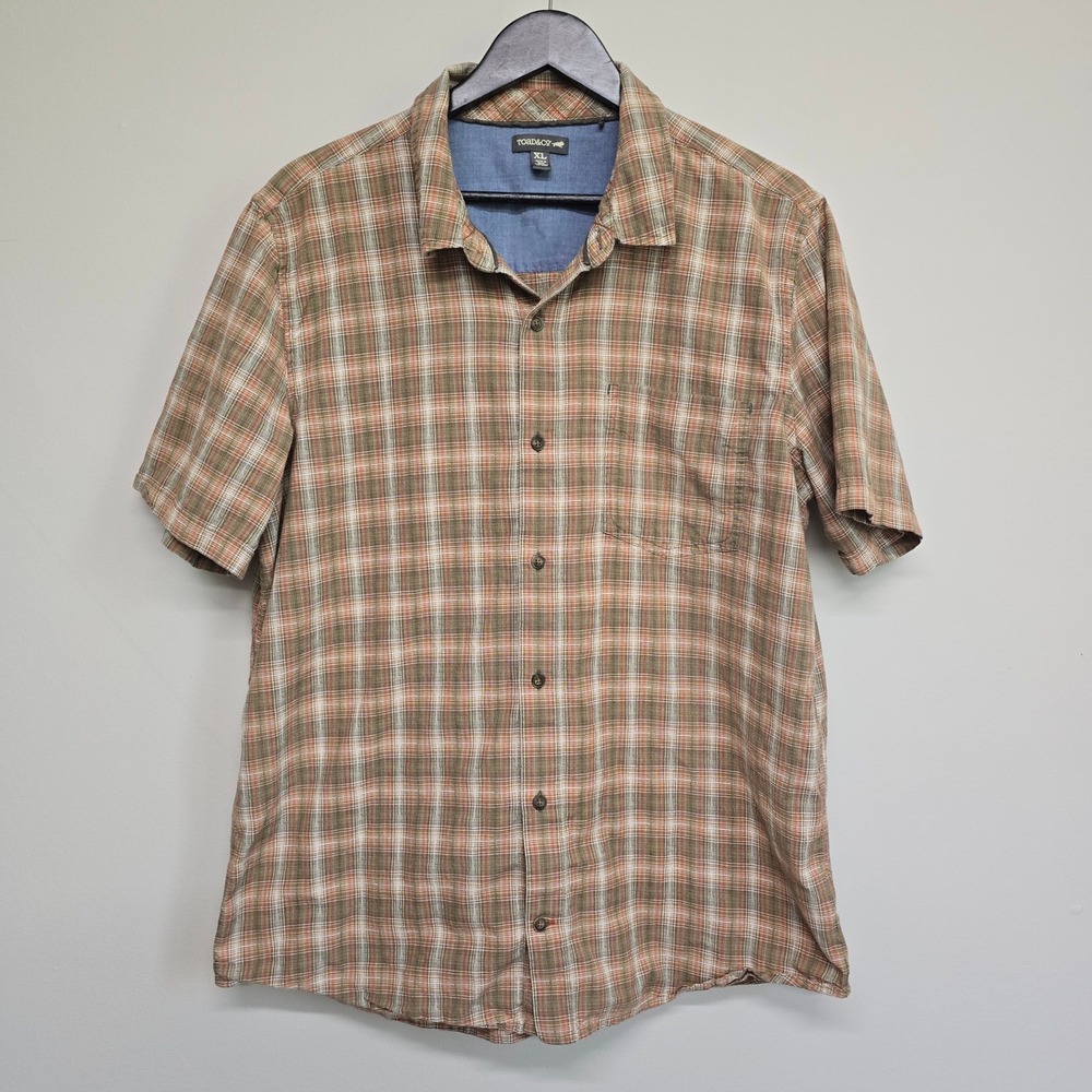 Toad&Co Airscape Shirt Mens XL Brown Plaid Organic Cotton Gorpcore Cabin